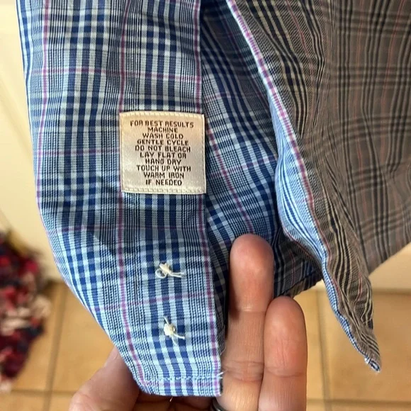 Peter Millar 100% Cotton Blue Plaid Button Down‎ Long Sleeve Dress Shirt, Sz XXL - Picture 7 of 11